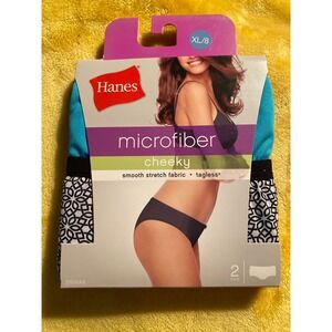 Hanes Microfiber Cheeky Panties 2 Pair XL/8 Teal Black White Tagless New